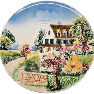S & R New York Western Germany 3D Cottage Seaside Floral Decorative Wall Plate